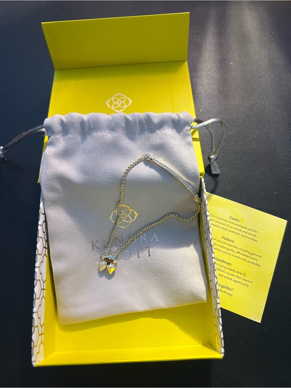 Kendra Scott Gold Adjustable Bracelet with Pave Stones. NEVER WORN